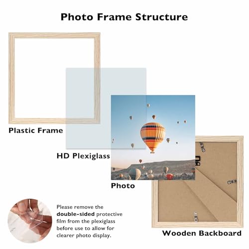 Image of JCJMY 8x8 Picture Frame for Wall Hanging or Tabletop, Wall Mounting Horizontally or Vertically, 8 x 8 Square Wall Gallery Poster Photo Frame with Shatter Resistant Plexiglass, Natural