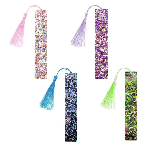 YFTRFR 4 Piezas Marcapáginas Brillantes, Resina Marcado de Página con Borlas de Seda Coloridas para Mujer, Amantes de Los Libros, Regalos, Ceremonia de Graduación, Lectura(4 Color)