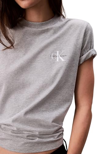 Calvin Klein Donna T-Shirt Maniche Corte Confezione da 2 Logo Tee con Scollo a V, Multicolore (Heroic Grey Heather/Brilliant WHI), M - Immagine 3