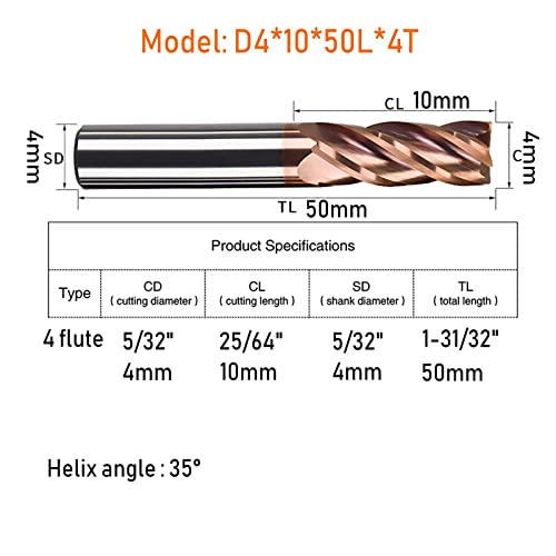 Image of Eagles 5 /32 inch Tungsten Carbide Corner Radius End Mill 4Flute Milling Bit, 25 /64 inch Flute Length, 1-31 /32 inch Overall Length and 5 /32 inch Shank Mill Cutter CNC Tool