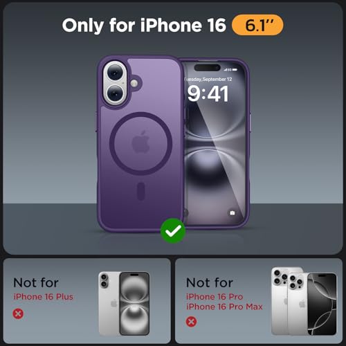 Image of Miracase Magnetic Series for iPhone 16 Case [Compatible with MagSafe] Military-Grade Protection, Anti-Fingerprint, Slim Phone Case for iPhone 16 6.1 inch - Deep Purple