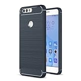 Honor 8 Case, Landee Soft TPU Resilient Shock Absorption and Carbon Fiber Design Silicone Case for Huawei Honor 8 (Blue)
