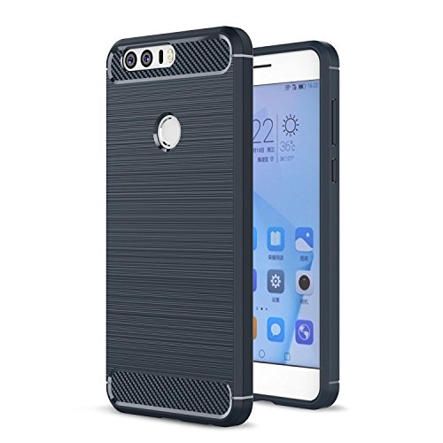 Honor 8 Case, Landee Soft TPU Resilient Shock Absorption and Carbon Fiber Design Silicone Case for Huawei Honor 8 (Blue)