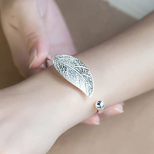 Hyxitvcg Leaf Shaped Bracelet,Silver Plated Leaf Shaped Bracelet For Women Girls Fashion Simple Open,Alloy Silver Cute Feather Bangle Cuff Jewelry Gifts For Christmas Wedding Birthday #TOP5