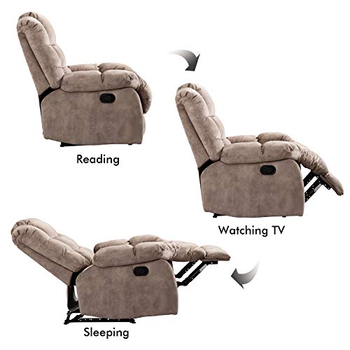Anjhome Single Recliner Chairs For Living Room Overstuffed Breathable Fabric Reclining Chair Manual Sofas (Apricot) #TOP2