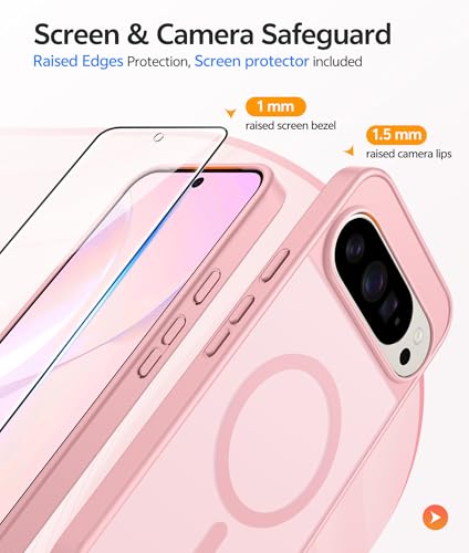 Image of FNTCASE for Google Pixel 10 Pro XL Case: for Pixel 9 Pro XL Case [Fit for Magsafe] Translucent Matte [with Screen Protector] Military Grade Shockproof Protective Magnetic Phone Cover (6.8inch - Pink)