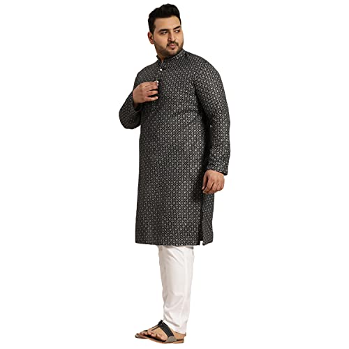Sojanya Plus (Since1958) Men's Cotton Linen Blue Foil printed Kurta and White Pyjama Set2
