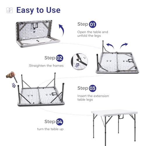 Image of Byliable 34 inch Square Folding Card Table, Fold-in-Half Utility Dining Portable Table Heavy Duty HDPE White Plastic Foldable with Carrying Handle Indoor Outdoor for Picnic, Camping, Party