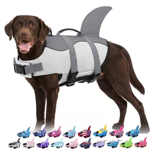 Dog Life Jackets, Ripstop Pet Floatation Life Vest for Small, Middle, Large Size Dogs, Dog Lifesaver Preserver Swimsuit for Water Safety at The Pool, Beach, Boating (Medium, Grey Shark)