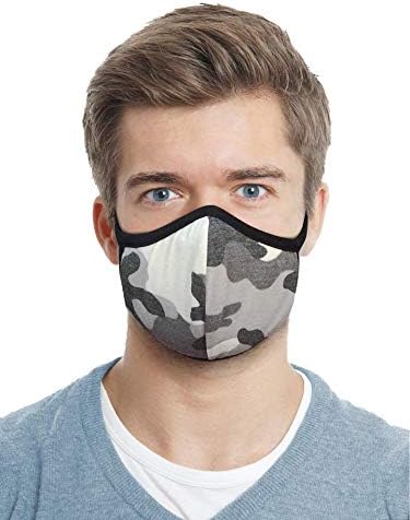Designers Union Premium Face & Mouth Mask,3 Layers, Washable, Reusable Quality Cotton/Polypropylene Sewn in Filter Face Masks. Made in USA-(Gray Camo 2PC)