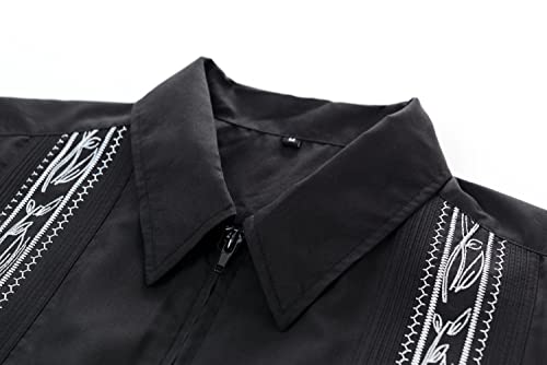 MAXJON Men's Short Sleeve Cuban Guayabera Shirts Full Zip Front Mexican Hawaiian Shirt with Pocket3
