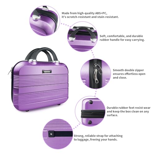 14" Portable Hard Shell Makeup Travel Case - Stylish PC+ABS Cosmetic Organizer for Women - Scratch-Resistant, Elastic Strap, Mini Suitcase - Perfect for Romantic Gifts（Futuristic Purple）4