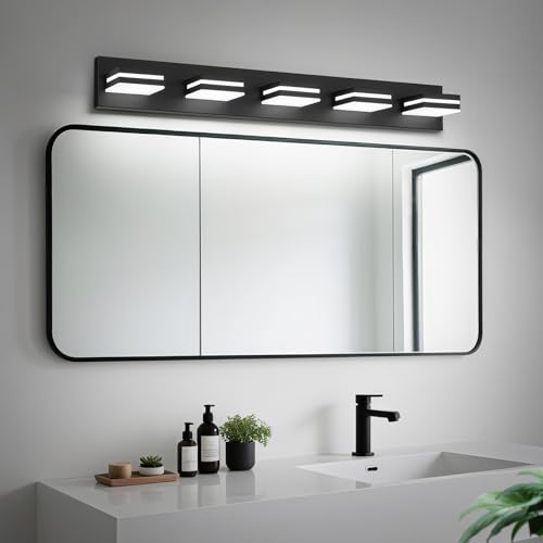 Image of Modern LED Small Black Acrylic Bathroom Lights Fixtures 5-Light
