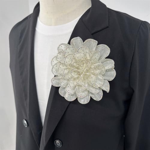 Image of Rhinestone Camellia Flower Big Brooch Lapel Pins for Women Fashion Crystal Fabric Floral Brooches Pin for Dresses Suit Accessories Jewelry Boutonniere Corsage Wedding Party 140mm