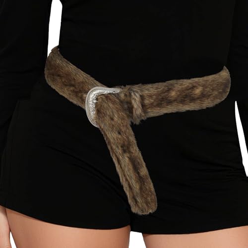 Faux Fur Belt Leather Cowgirl Leopard Western Waist Belt Women Fashion Accessory for Dresses and Pants