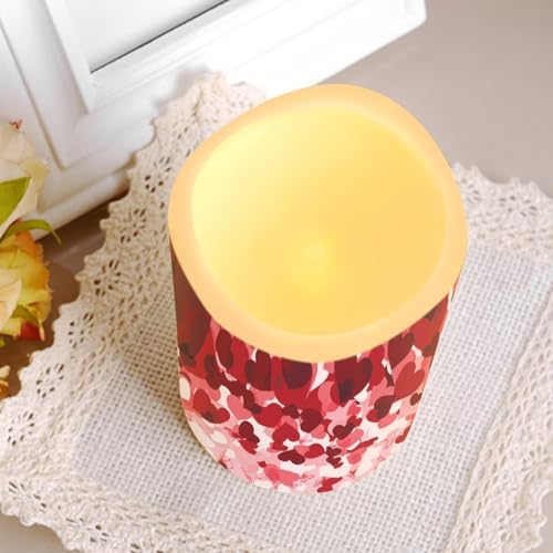 Image of Red Pink Heart Pattern Flickering Flameless Candles with Remote LED Pillar Candles Battery Operated with Timer Color Changing Electric Candles Valentine's Day Decoration
