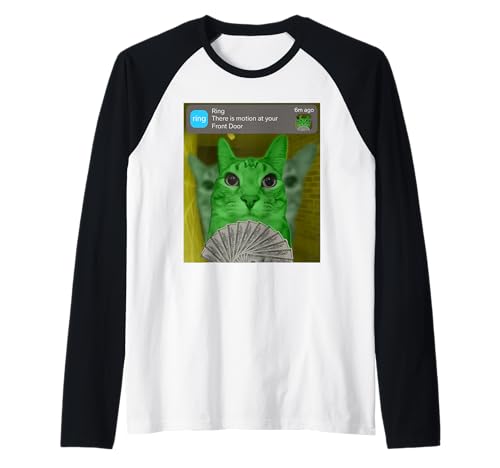 Ring There is Motion at Your Front Door Alien Cat Meme Raglan Baseball Tee