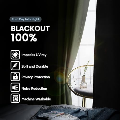 Image of SimpleHome Light Sage 100% Blackout Curtains Room Darkening Living Room 63