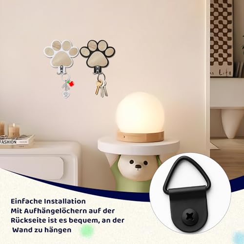 Qnvyw 2 Stück Hundepfotenhaken (Schwarz/Weiß) - Praktische Hundegarderobe mit Hundeleinen Halterung Wand