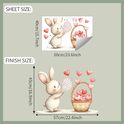 Vinilo decorativo conejo acuarela con corazones miniatura 2