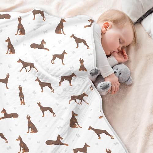 Image of Doberman Pinscher Dogs Baby Swaddle Blanket for Boys and Girls, Muslin Baby Receiving Swaddle Blanket, Soft Cotton Nursery Swaddling Blankets for Newborn Toddler Infant