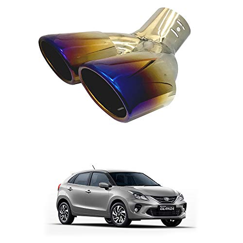 Oshotto Stainless Steel Dual Pipe SS-012 Car Exhaust Muffler Silencer Cover Compatible with Toyota Glanza (Multicolor)