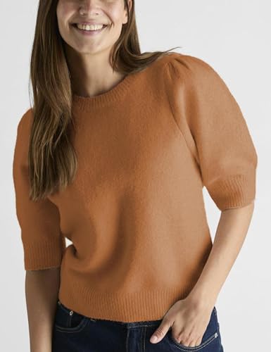 Image of Seyumixi Women Cute Bow Sweater Puff Short Sleeve Crewneck Knitted Shirt Bowknot Tie Back Knit Pullover Tops