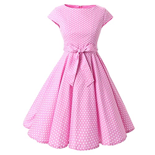 Image of 50s Dresses for Women Vintage 1950s Halter Retro Cocktail Dress 50s Polka Dot Pinup Rockabilly Audrey Hepburn Tea Party Dress