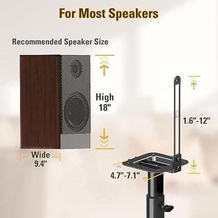 Image of Audiovan Speaker Stands Height Adjustable for Satellite & Small Bookshelf Speakers, Set of 2 Floor Stand Mount for Bose Polk JBL Sony Yamaha Load Bearing Upto 10 kgs Model : SK1002