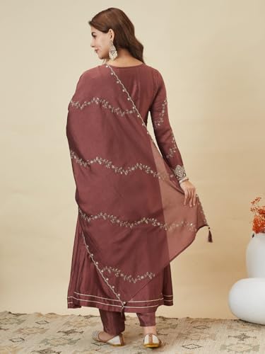 Image of MOKOSH Women's Silk Embroidery Anarkali Kurta Pant with Dupatta | Anarkali Kurta Set |Ethnic Kurta Set for Women |Floral Kurta 7 Colour Options Available |3 Piece Outfit