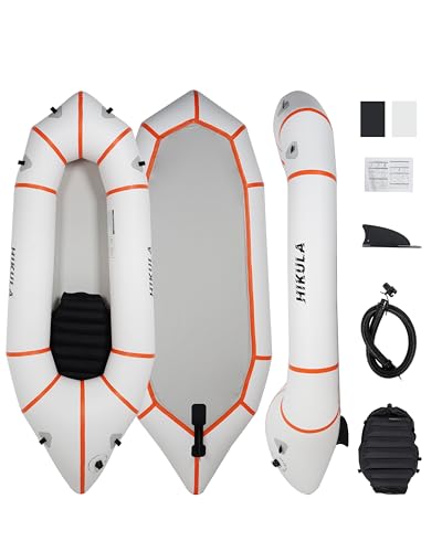 HIKULA Lightweight Packraft TPU - Inflatable Kayak for Adults & Kids, Durable, Compact, Rapid Inflate, for Flat Water Rafting, Bicycle Drifting, Litewater Dinghy, White