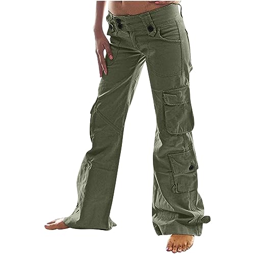 XUNRYAN Womens Y2K Cargo Pants Low Waist Parachute Pants Joggers with Wide Leg Trousers Fashion Hippie Clothes Streetwear Army Green