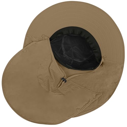 Image of Rosoz Sun Hat for Men Women with Neck Flap,Wide Brim UPF50+ Fishing Hat with Detachable Face Cover Outdoor Sun Protection Hat