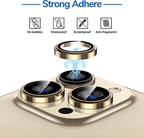 Image of for iPhone 14 Pr /14 Pro Max Camera Lens Protector Tempered Glass Screen Protector, Anti-Scratch Premium Tempered Glass Film Aluminum Alloy 3D Lens Ring-(3 Pack, Gold)