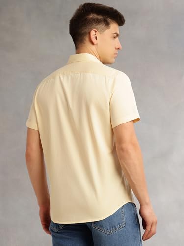Image of Thomas Scott Men's Premium Slim Fit Casual Shirt | 100% Cotton Twill | Short Sleeves | Spread Collar | Solid Smart Casual Shirt for Men
