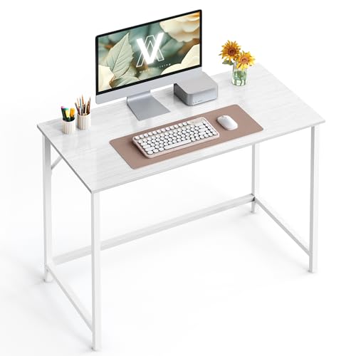 VASAGLE Bureau d'Ordinateur, Table, 50 x 100 x 76 cm, pour Bureau, Chambre, Salon, Cadre en Métal, Blanc Érable et Blanc Nuage LWD041W44