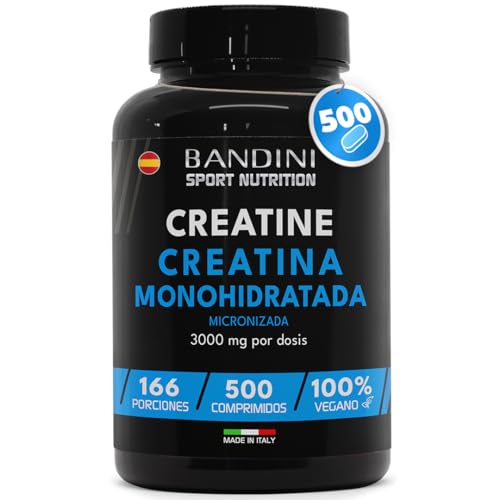 Bandini® Creatina Monohidratada Pura 3000mg 500 Comprimidos - Suplemento Vegano Sin Sabor Para +5 Meses de Suministro - Incrementa Resistencia, Potencia los Efectos de los Entrenamientos y del Deporte
