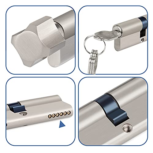 Hengsong Profil-Knaufzylinder Schließzylinder 30/30 Metallsilber-Knaufzylinder, inkl. 8 Schlüssel