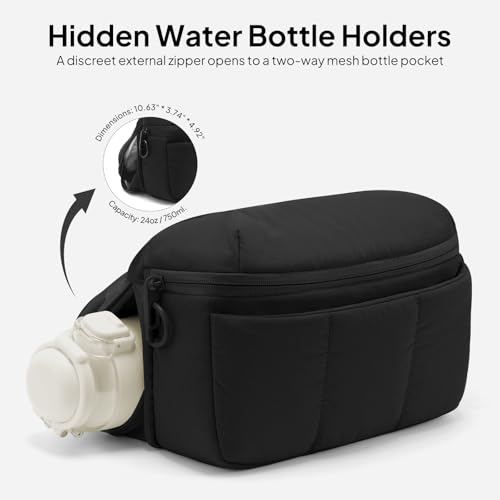 Image of TOPEAST Waist Pack 3.5L Fanny Packs with Water Bottle Holder, Large Capacity Travel Belt Purse Anti-Theft RFID Blocking, Black Fluffy Crossbody Sling Bag for Hiking Walking