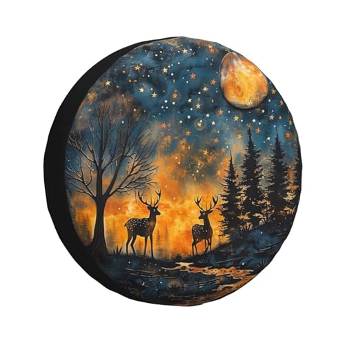 Image of Starry Sky Deer Spare Tire Cover Wheel Protectors Weatherproof Deer Pattern Wheel Covers Universal Fit for Trailer RV SUV Truck Camper Travel Trailers Accessories 14 Inch