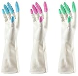 Z Zicome 3 Pair Reusable Waterproof Household Latex Gloves for Kitchen Dish Washing Laundry Cleaning (Large)
