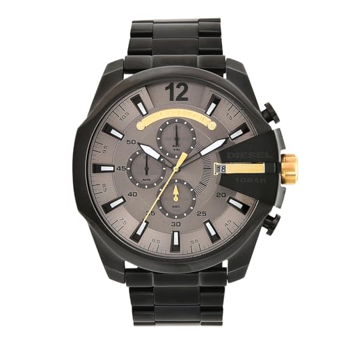 Diesel Herrenuhr Mega Chief, QuarzChronographenwerk, 59 mm schwarzes Edelstahlgehäuse mit Edelstahlarmband, DZ4479