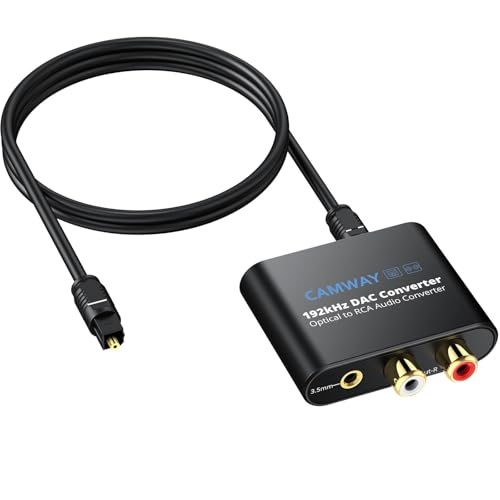 DA Wandler CAMWAY 192KHz DAC Digital zu Analog Wandler Audio Konverter SPDIF Optisch Toslink zu Analog RCA Audio 3 5mm Adapter mit 1M optischem Kabel DAC Konverter für TV DVD Blu-ray Xbox PS3 PS4