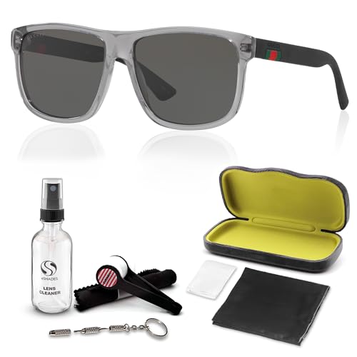 Image of Gucci GG0010S Web Stripe Lettering Logo Sqaure Shape Sunglasses with Luxury Eyewear Kit