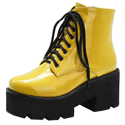 Image of Parisuit Womens Goth Patent Ankle Boots Platform Chunky Combat Boots
