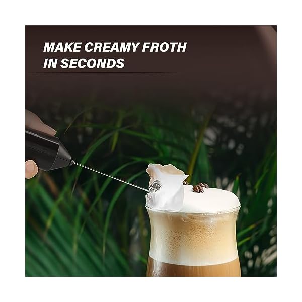 Simple Deluxe Milk Frother Handheld with Stainless Steel Stand Battery Operated Whisk Drink Mixer for Coffee, Frappe, Latte, Matcha, Black - Image 6