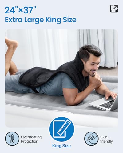 Image of RENPHO King Size Heating Pad for Back, Mothers Day Gifts & Birthday Gifts for Mom Wife Men, FSA Eligible, 24 inchx37 inch XL Large Weighted Electric Heat Pad for Neck and Shoulders, ETL Certified, Black