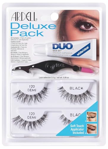 ARDELL Deluxe Pack - Style 120, 2 x Paar Echthaarwimpern mit Duo Wimpernkleber und Applikator zum Anbringen der künstlichen Wimpern, für Fake Lashes, 26 gr.