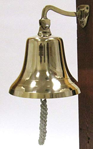 Enormous Wall Hanging Ship Bell With Rope Polished Dinner Bell Tip Bell Indoor/Outdoor Nautical Decoration Bells Variety With Mounting Hardware Bracket Ship Boat Maritime Decor (10" Brass) #TOP14