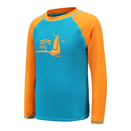 Image of HowJoJo Big Boys Long Sleeve Rash Guard Shirts Swim Shirt UPF 50+ Blue 14T